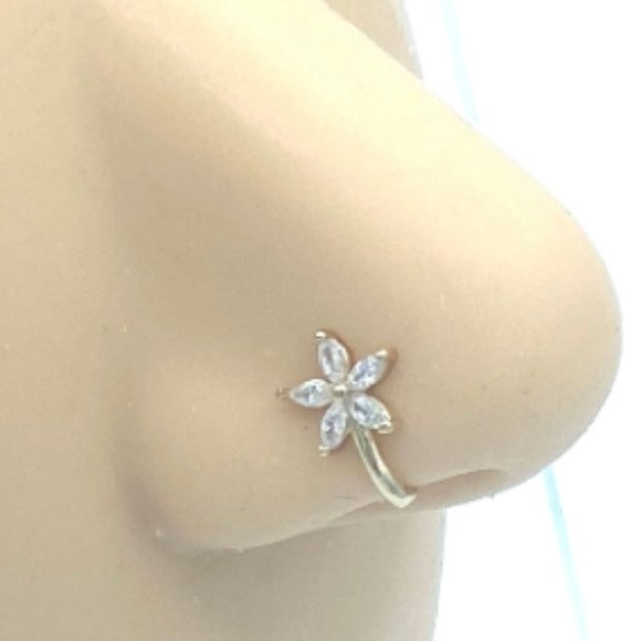 CZ Diamond Flower 24 KT Gold Plated Nose Cuff Fake Nose Rings No Piercing - Picture 1 of 5